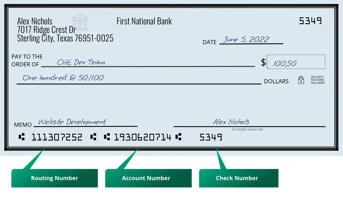 111307252 routing number First National Bank Sterling City