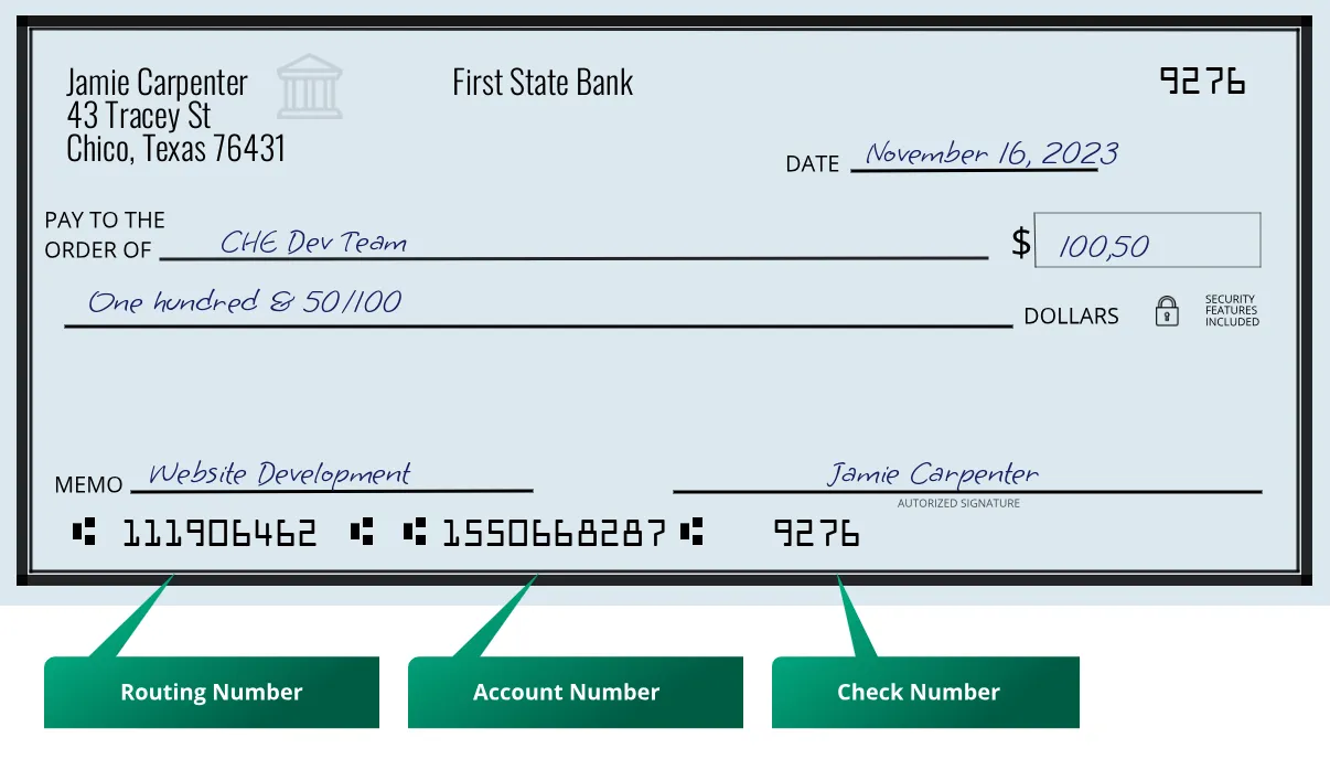 111906462 routing number First State Bank Chico
