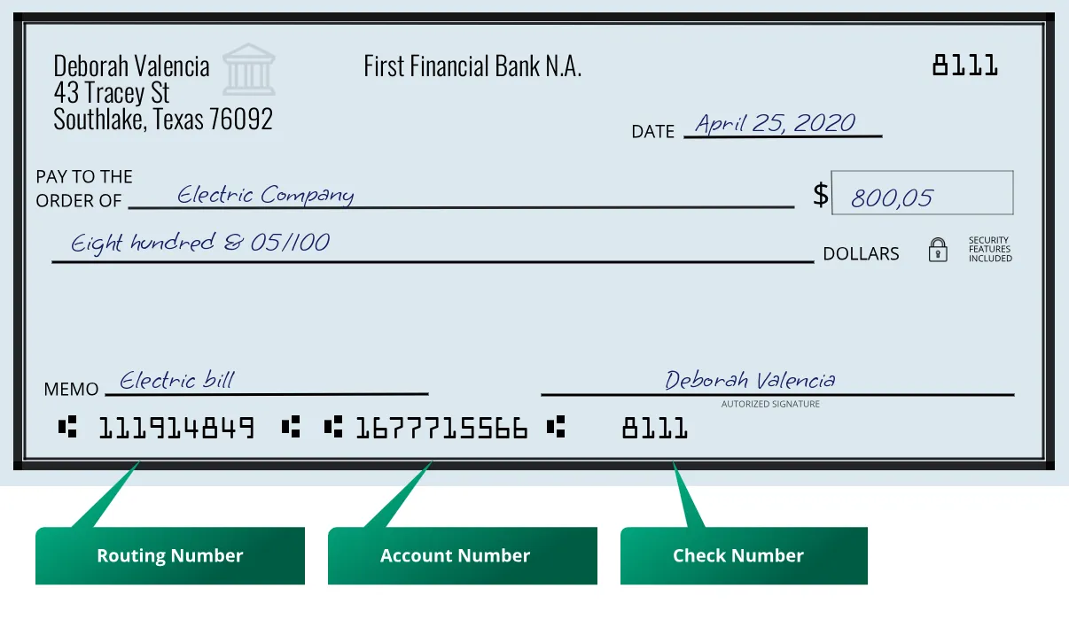 111914849 routing number First Financial Bank N.a. Southlake