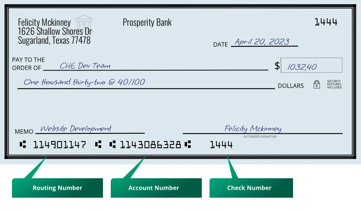 114901147 routing number Prosperity Bank Sugarland