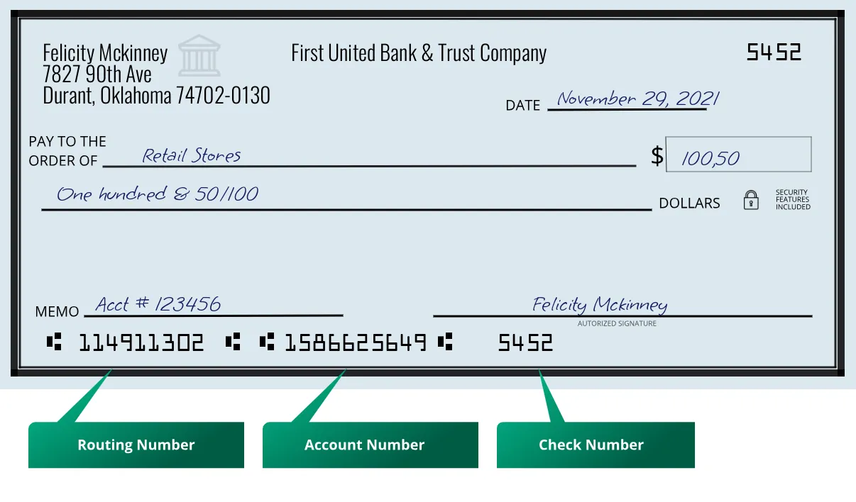 114911302 routing number First United Bank & Trust Company Durant