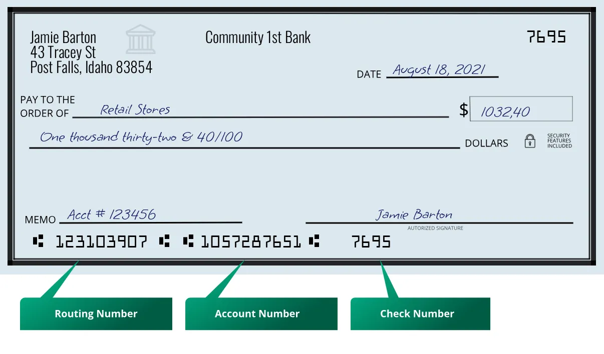 123103907 routing number Community 1st Bank Post Falls