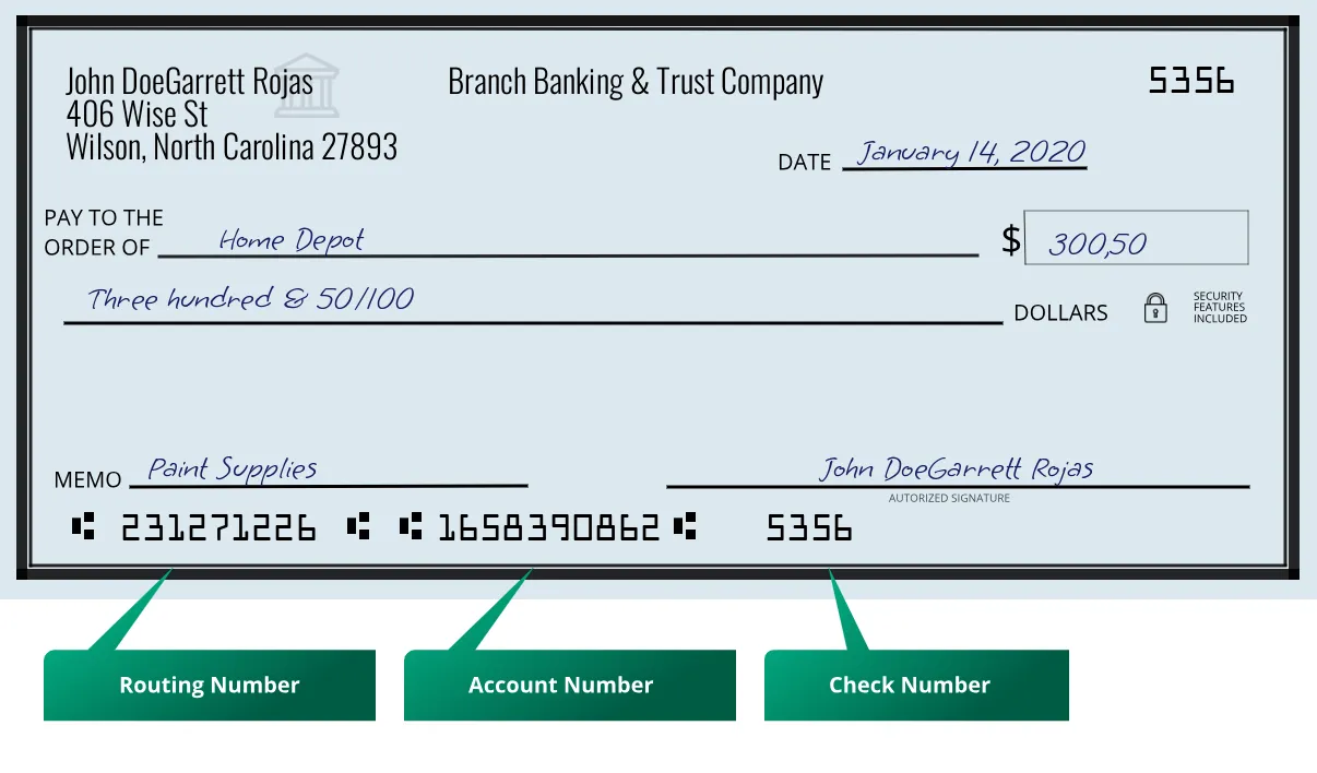 231271226 routing number Branch Banking & Trust Company Wilson