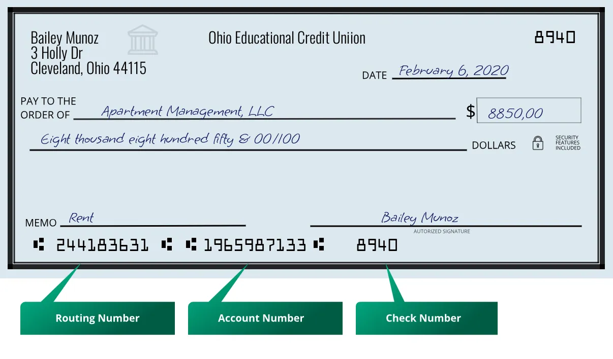 244183631 routing number Ohio Educational Credit Uniion Cleveland