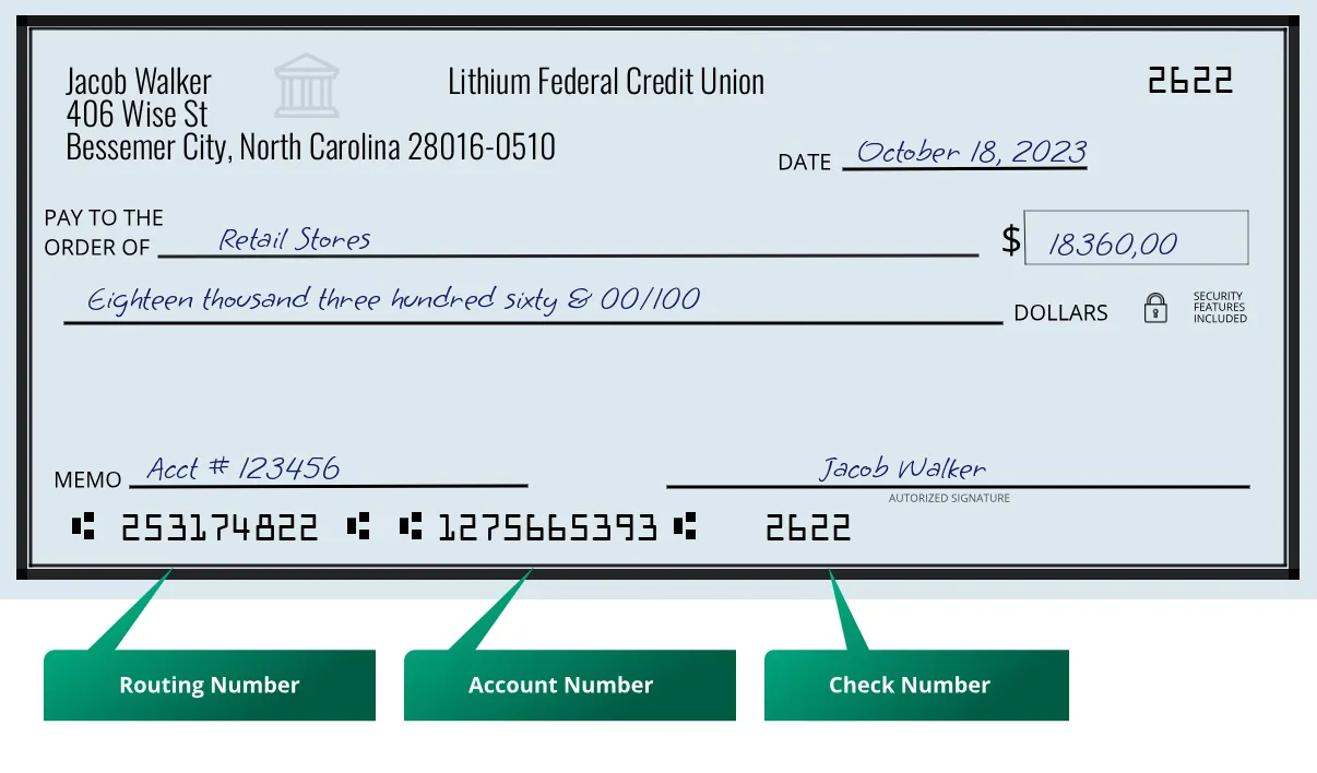 253174822 routing number Lithium Federal Credit Union Bessemer City