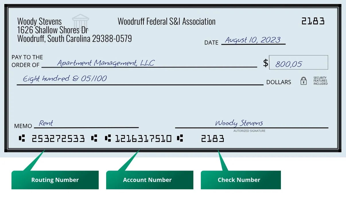 253272533 routing number Woodruff Federal S&l Association Woodruff
