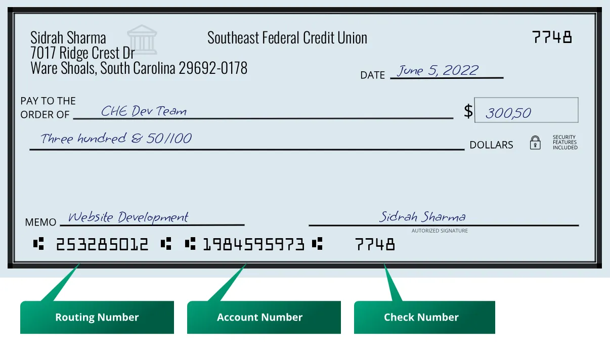 253285012 routing number on a paper check