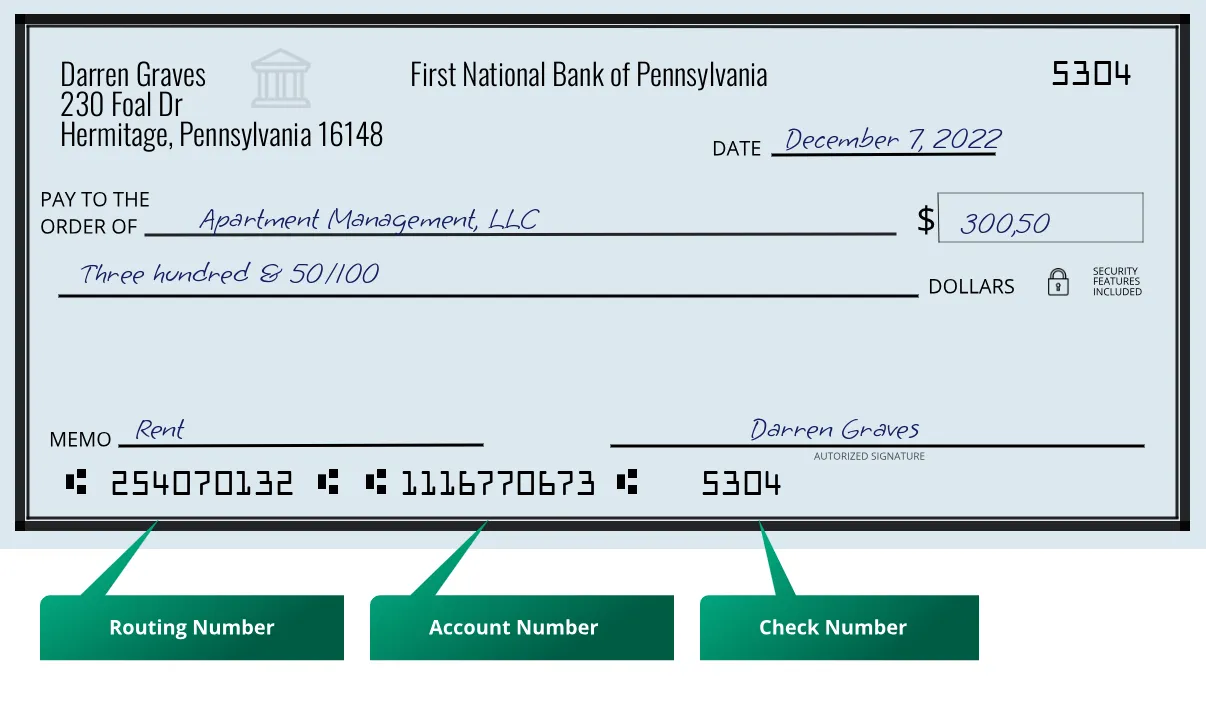 254070132 routing number First National Bank Of Pennsylvania Hermitage