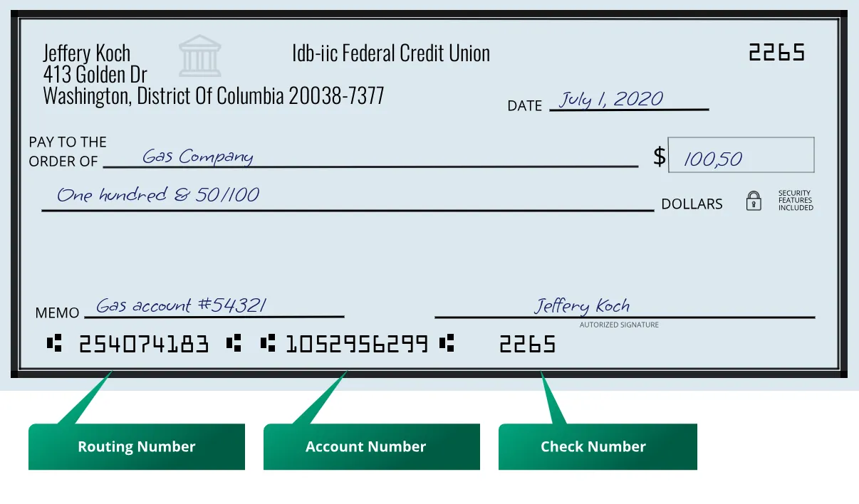 254074183 routing number Idb-Iic Federal Credit Union Washington