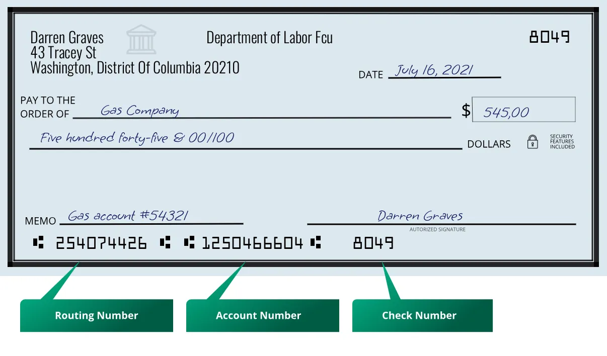 254074426 routing number Department Of Labor Fcu Washington