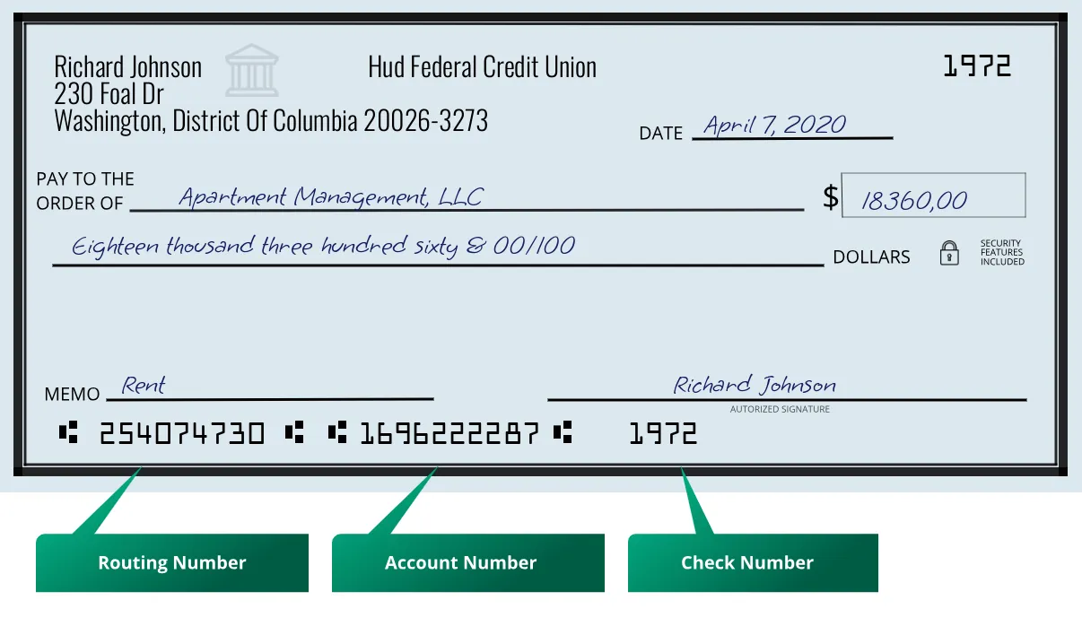 254074730 routing number Hud Federal Credit Union Washington