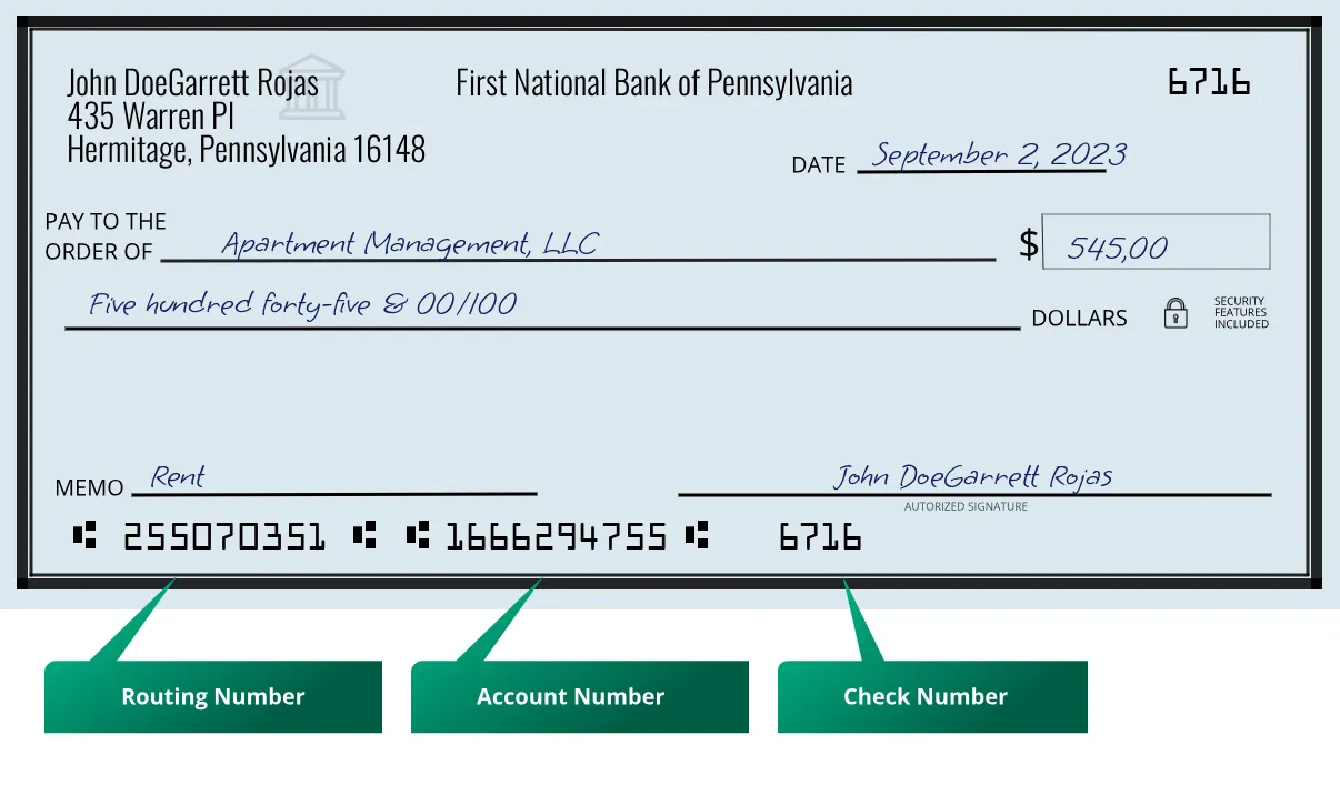 255070351 routing number First National Bank Of Pennsylvania Hermitage