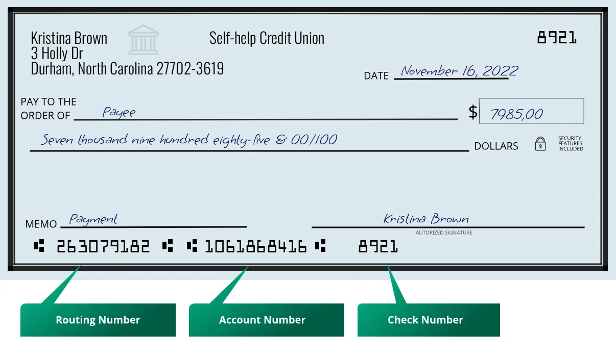263079182 routing number Self-Help Credit Union Durham