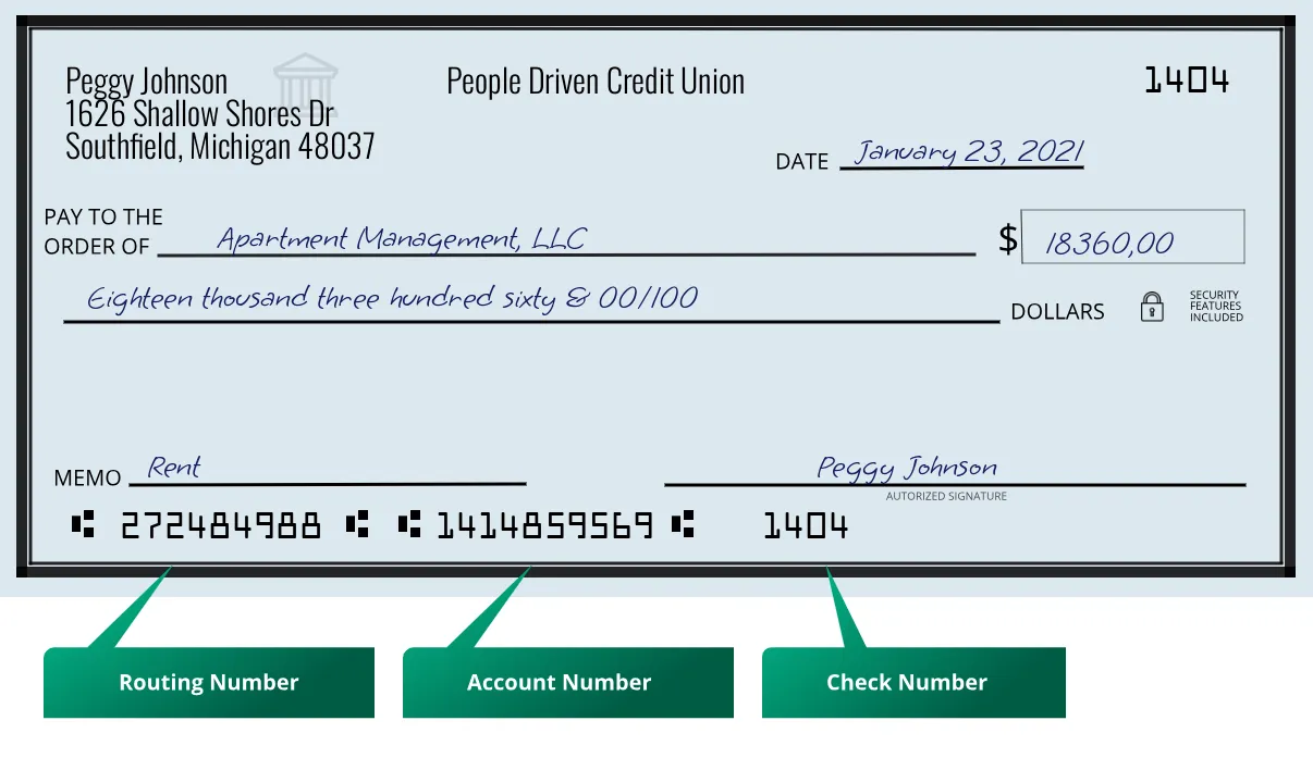 272484988 routing number People Driven Credit Union Southfield