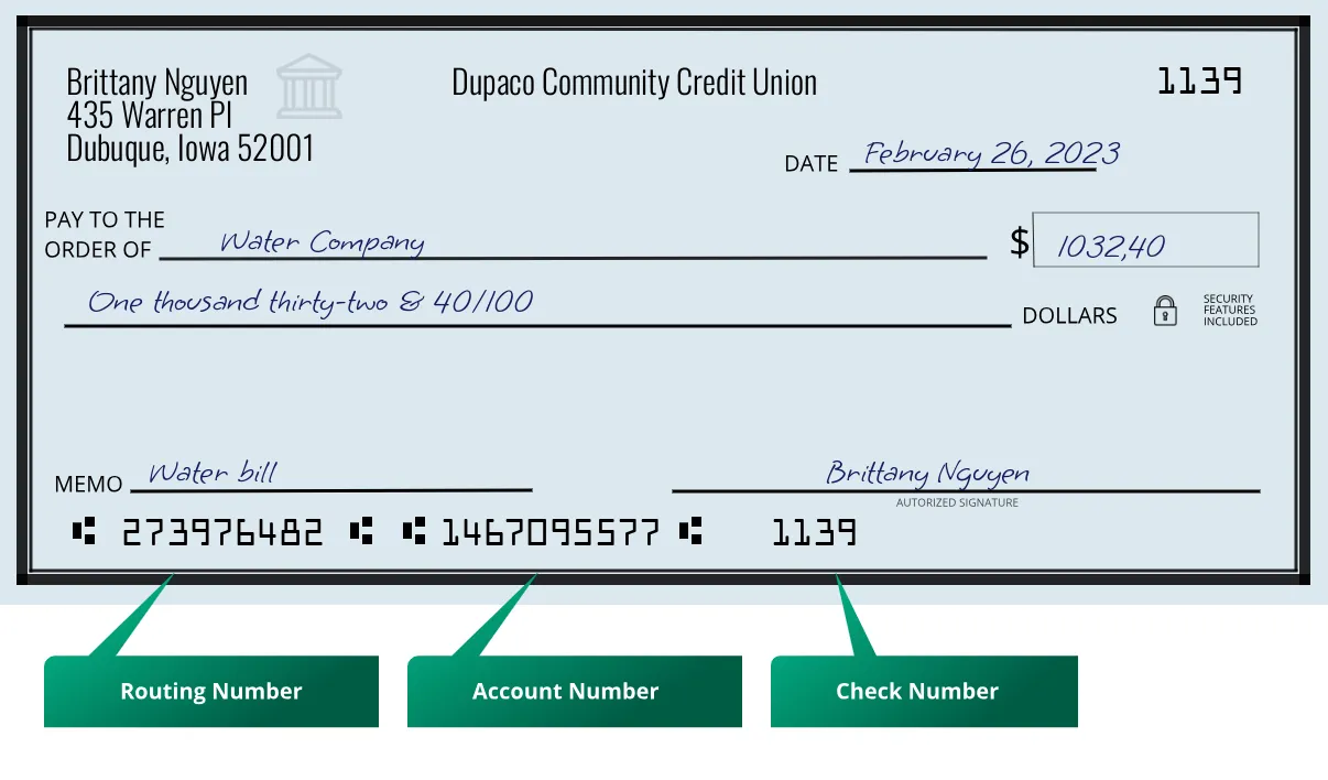 273976482 routing number Dupaco Community Credit Union Dubuque