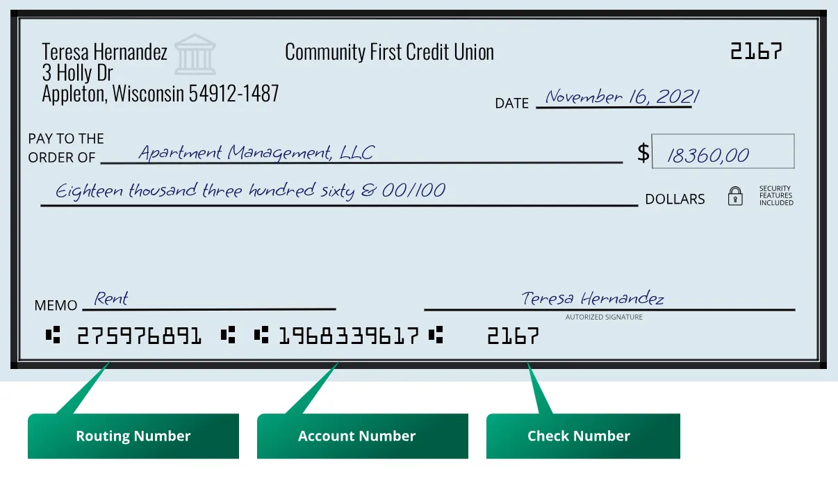 275976891 routing number Community First Credit Union Appleton