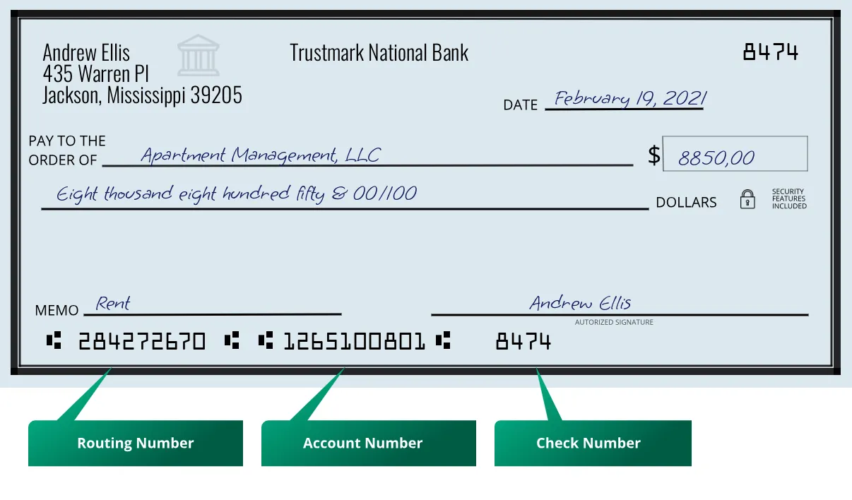 284272670 routing number Trustmark National Bank Jackson