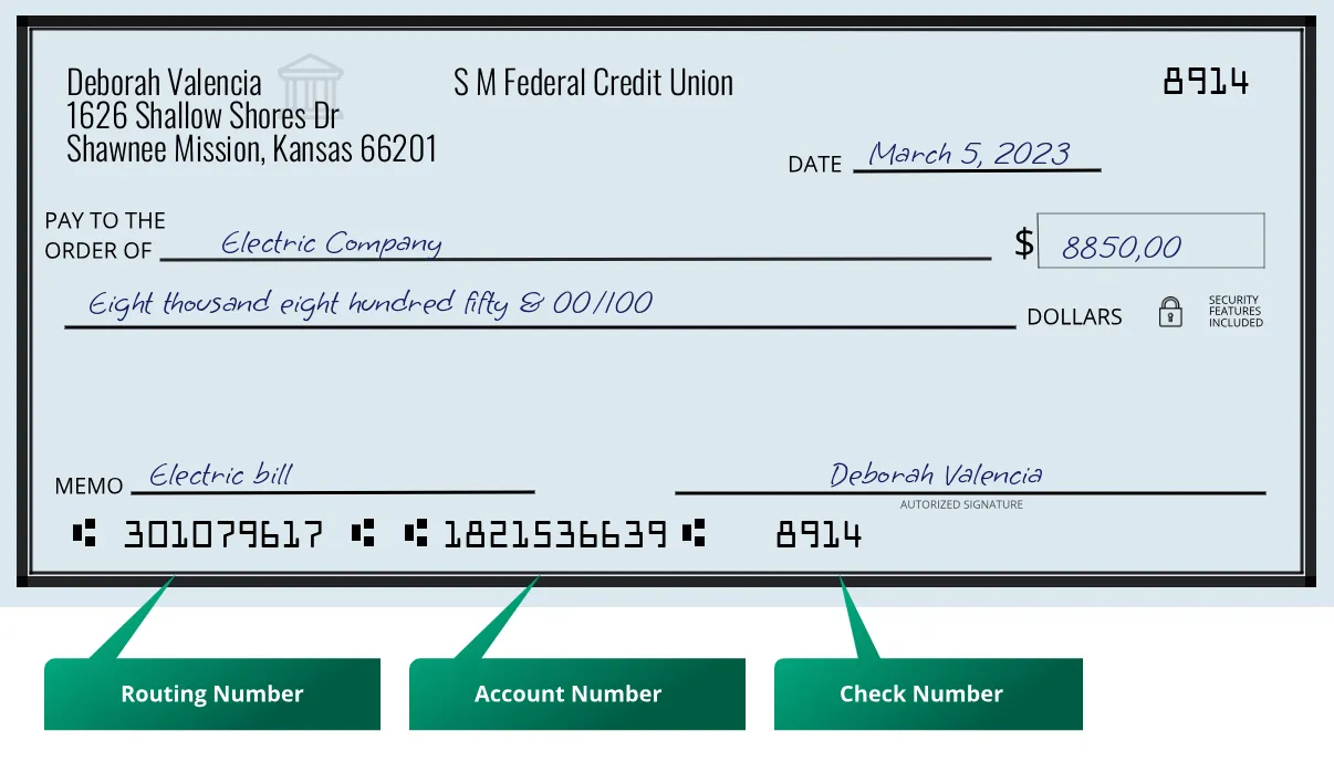 301079617 routing number S M Federal Credit Union Shawnee Mission
