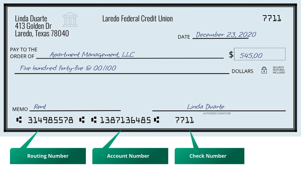 314985578 routing number Laredo Federal Credit Union Laredo